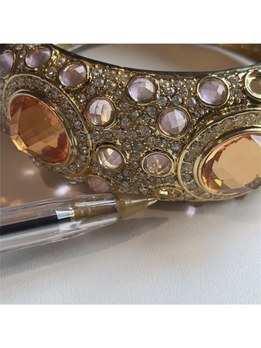 Vintage Noir  Women's Rhinestone Goldtone Cuff Bracelet Statement Unique Glam - Picture 10 of 11
